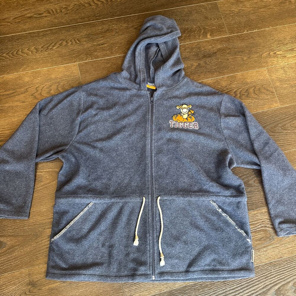 Disney Tigger Fleece Zip Hoodie Womens 2X Gray Cinch Waist Pooh Loungewear Comfy